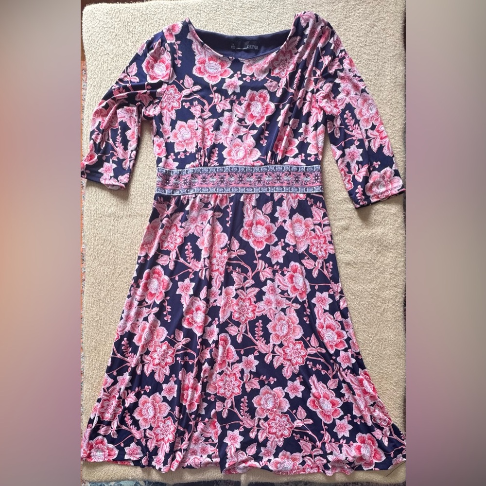 Chetta B Navy and Coral Floral Midi Dress